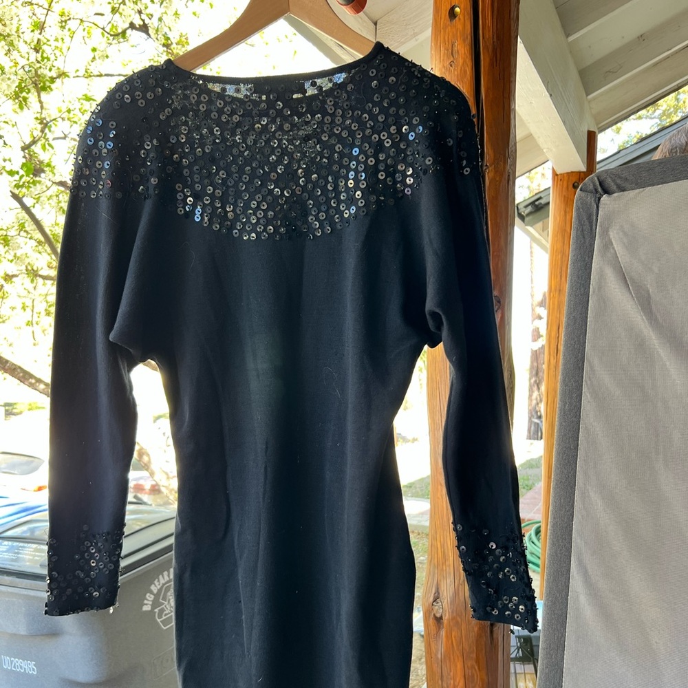 Andrea Jovine Black Sequin Trim 100% Wool Dress Size 6